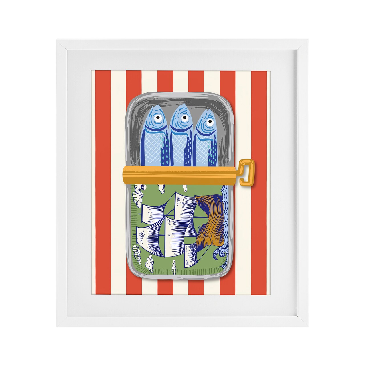 Stupell Industries Sardines with Antique Ship Framed Print Under Glass, design by Arrolynn Weiderhold